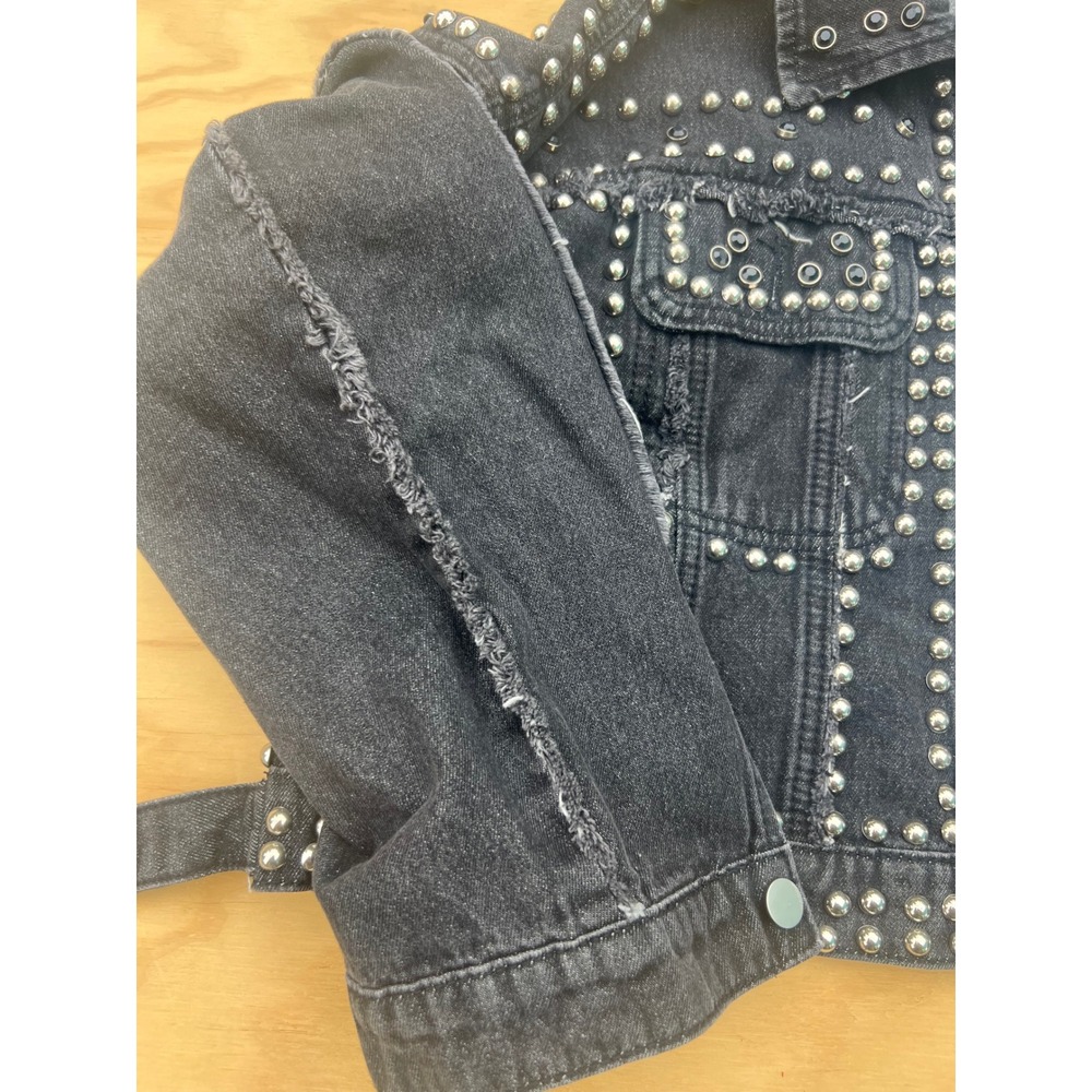 W.O.I. Today Black Studded Denim Jacket Girl Gang Cropped Punk Rock Trucker Med - Picture 4 of 8
